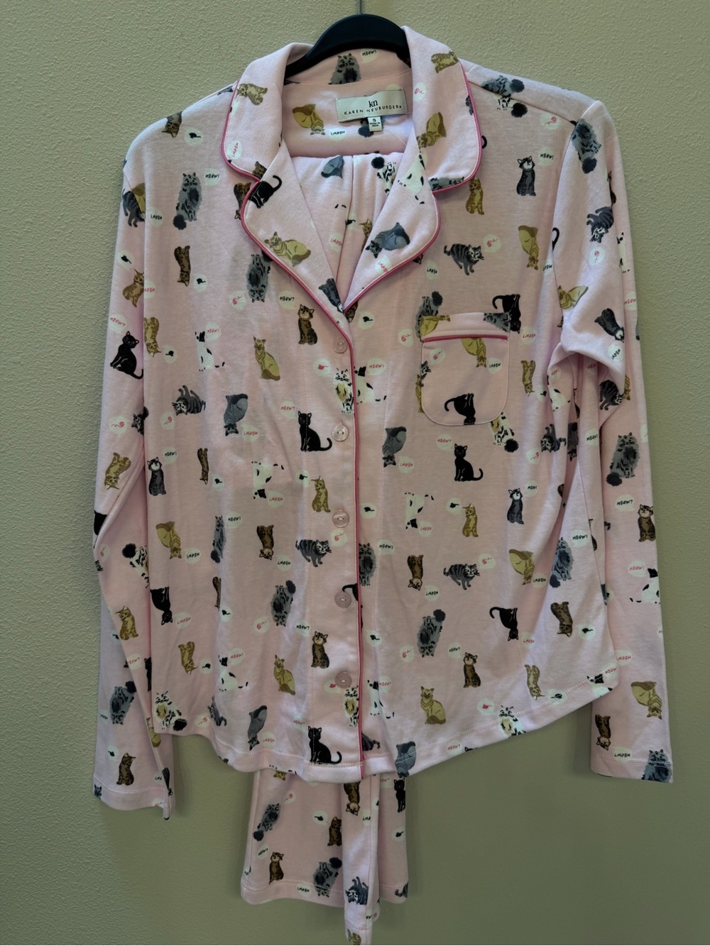 Karen Neuburger Pink Cat Print Cotton Pajama Set